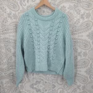 Evolution Balloon sleeve Chunky soft knit Fisherman sweater Pastel BlueSZ XXL